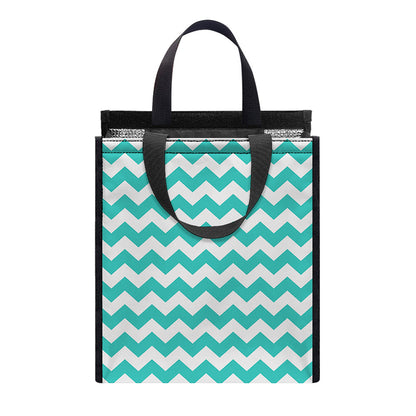Teal And White Chevron Pattern Print Insulated Lunch Tote