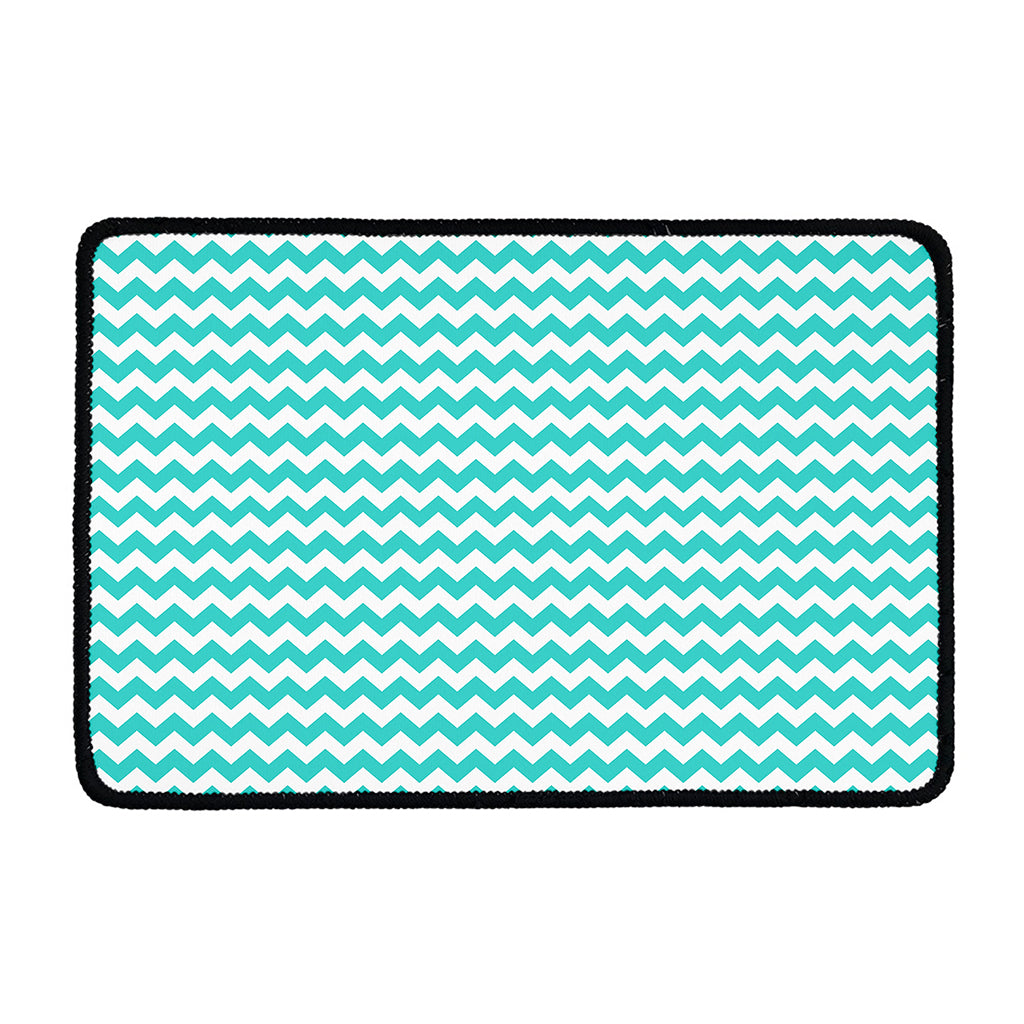 Teal And White Chevron Pattern Print Kitchen Mat