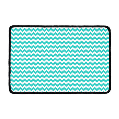 Teal And White Chevron Pattern Print Kitchen Mat