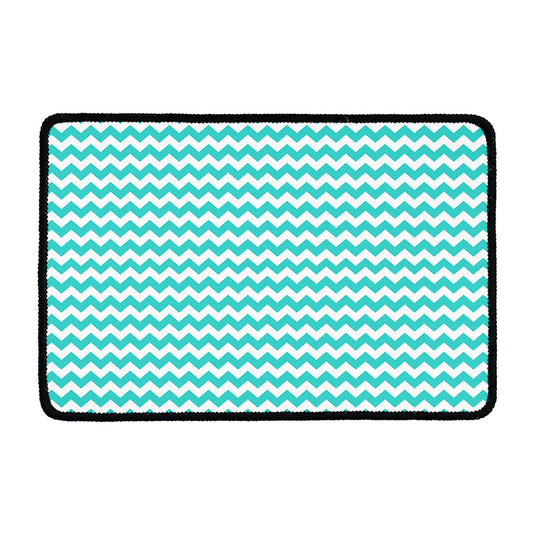 Teal And White Chevron Pattern Print Kitchen Mat