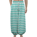 Teal And White Chevron Pattern Print Lantern Pants