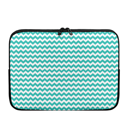 Teal And White Chevron Pattern Print Laptop Sleeve