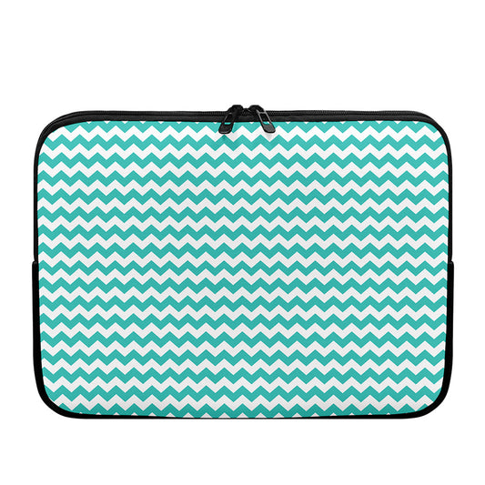 Teal And White Chevron Pattern Print Laptop Sleeve