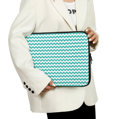 Teal And White Chevron Pattern Print Laptop Sleeve