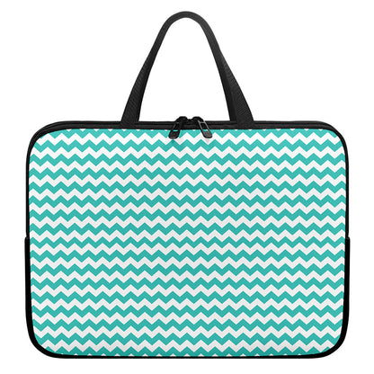 Teal And White Chevron Pattern Print Laptop Sleeve With Handle