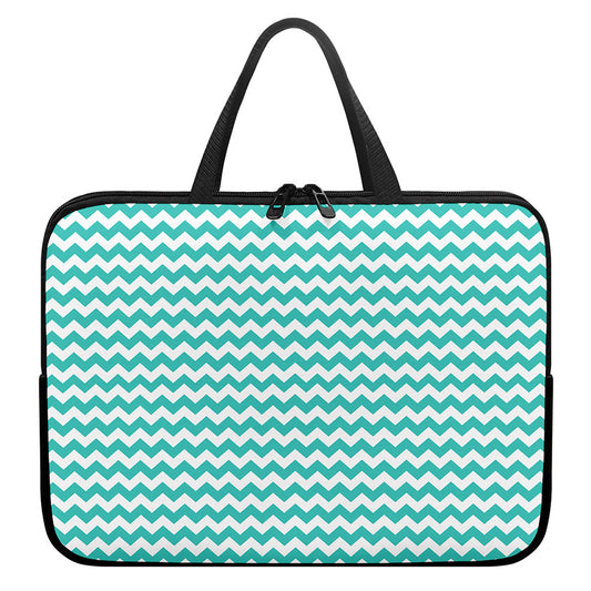 Teal And White Chevron Pattern Print Laptop Sleeve With Handle