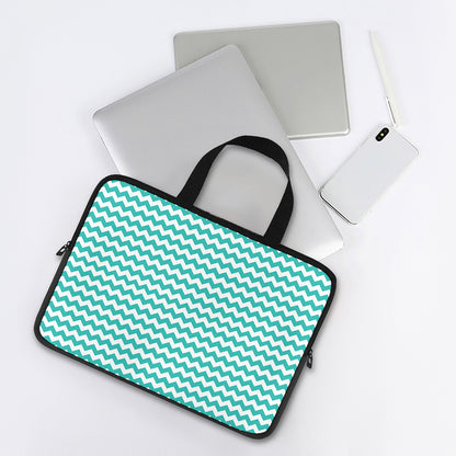 Teal And White Chevron Pattern Print Laptop Sleeve With Handle