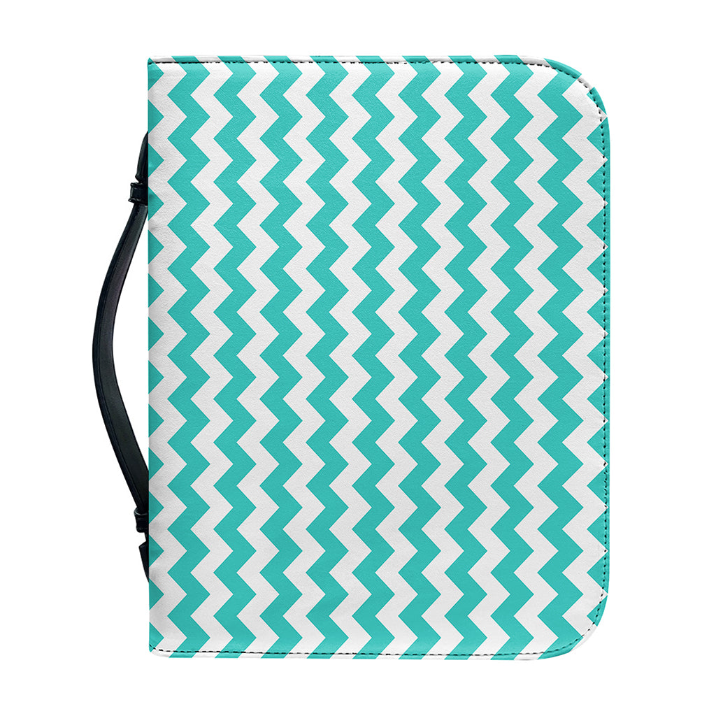Teal And White Chevron Pattern Print Leather Bible Cover