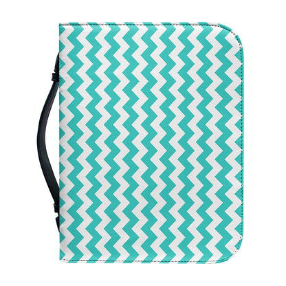 Teal And White Chevron Pattern Print Leather Bible Cover