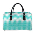 Teal And White Chevron Pattern Print Leather Duffel Bag
