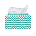 Teal And White Chevron Pattern Print Leather Tissue Box Cover