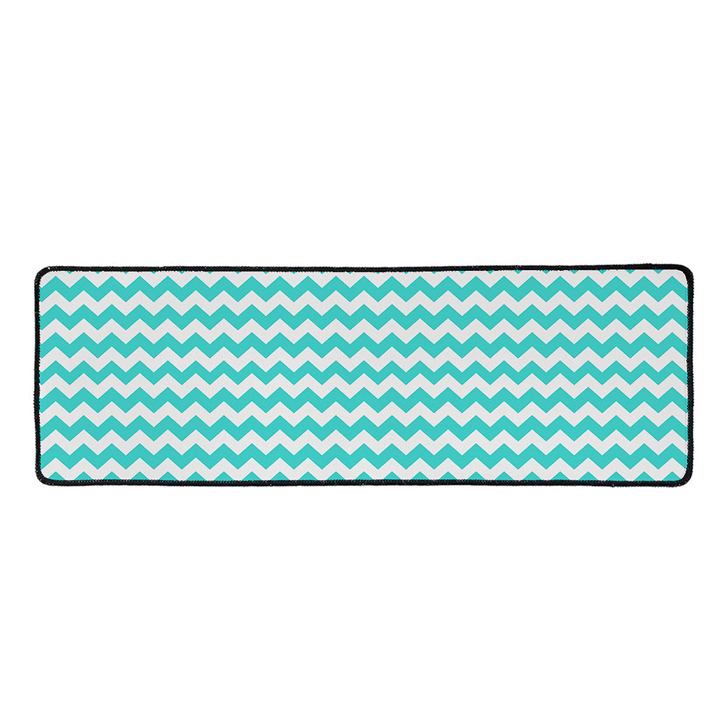 Teal And White Chevron Pattern Print Long Kitchen Mat