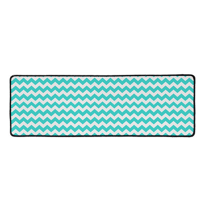 Teal And White Chevron Pattern Print Long Kitchen Mat