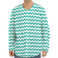 Teal And White Chevron Pattern Print Long Sleeve Baseball Jersey