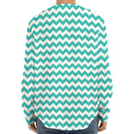 Teal And White Chevron Pattern Print Long Sleeve Baseball Jersey