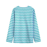Teal And White Chevron Pattern Print Long Sleeve Short Coat