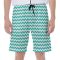 Teal And White Chevron Pattern Print Men's Beach Shorts