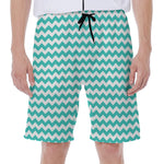 Teal And White Chevron Pattern Print Men's Beach Shorts