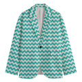 Teal And White Chevron Pattern Print Men's Blazer