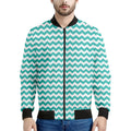 Teal And White Chevron Pattern Print Men's Bomber Jacket