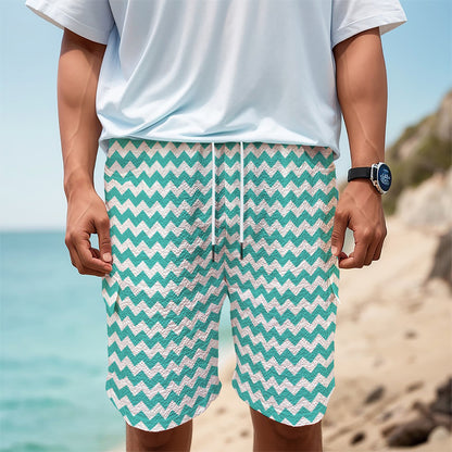 Teal And White Chevron Pattern Print Men's Cargo Shorts