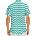Teal And White Chevron Pattern Print Men's Deep V-Neck Shirt