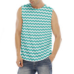 Teal And White Chevron Pattern Print Men's Fitness Tank Top