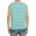 Teal And White Chevron Pattern Print Men's Fitness Tank Top