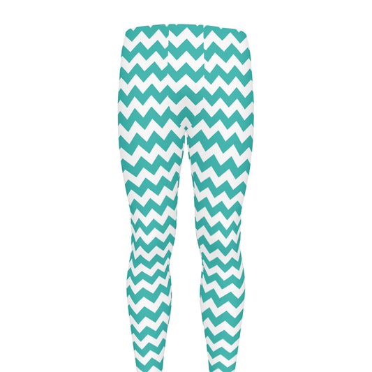Teal And White Chevron Pattern Print Men's leggings