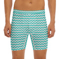 Teal And White Chevron Pattern Print Men's Long Boxer Briefs
