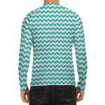 Teal And White Chevron Pattern Print Men's Long Sleeve Rash Guard