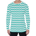 Teal And White Chevron Pattern Print Men's Long Sleeve T-Shirt