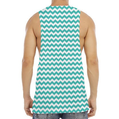 Teal And White Chevron Pattern Print Men's Muscle Tank Top