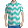 Teal And White Chevron Pattern Print Men's Polo Shirt