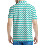 Teal And White Chevron Pattern Print Men's Polo Shirt