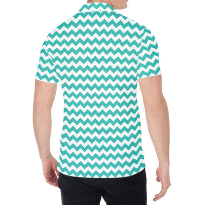 Teal And White Chevron Pattern Print Men's Shirt