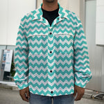 Teal And White Chevron Pattern Print Men's Shirt Jacket