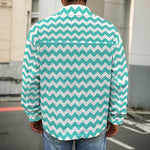 Teal And White Chevron Pattern Print Men's Shirt Jacket
