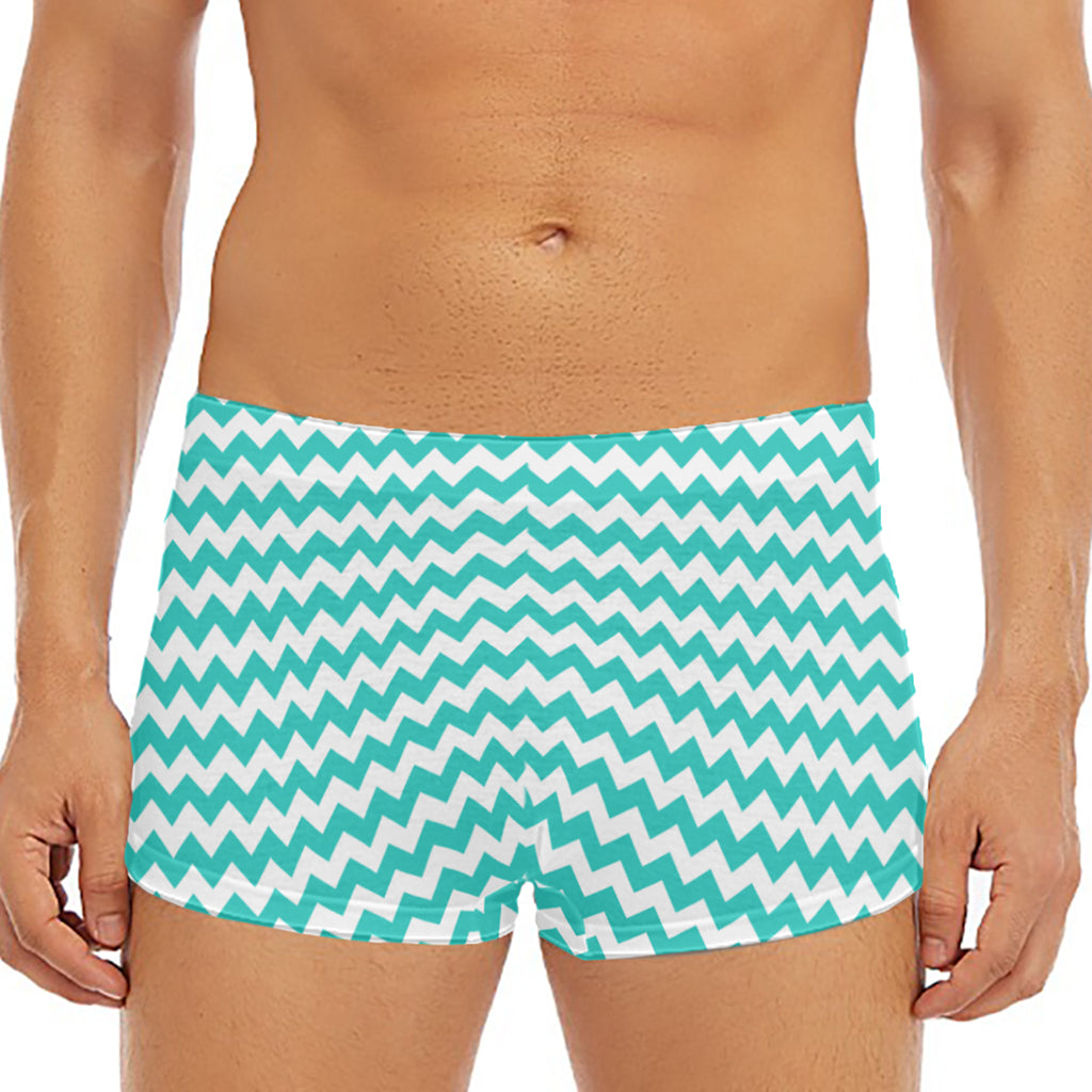 Teal And White Chevron Pattern Print Men's Short Boxer Briefs
