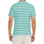 Teal And White Chevron Pattern Print Men's Short Sleeve Rash Guard