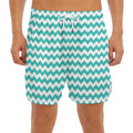 Teal And White Chevron Pattern Print Men's Split Running Shorts