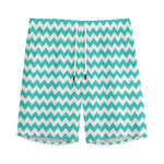 Teal And White Chevron Pattern Print Men's Sports Shorts