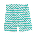 Teal And White Chevron Pattern Print Men's Sports Shorts