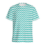 Teal And White Chevron Pattern Print Men's Sports T-Shirt