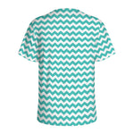 Teal And White Chevron Pattern Print Men's Sports T-Shirt