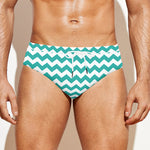 Teal And White Chevron Pattern Print Men's Swim Briefs