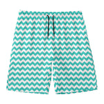 Teal And White Chevron Pattern Print Men's Swim Trunks