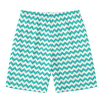 Teal And White Chevron Pattern Print Men's Swim Trunks