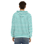 Teal And White Chevron Pattern Print Men's Velvet Pullover Hoodie