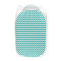 Teal And White Chevron Pattern Print Mesh Laundry Hamper